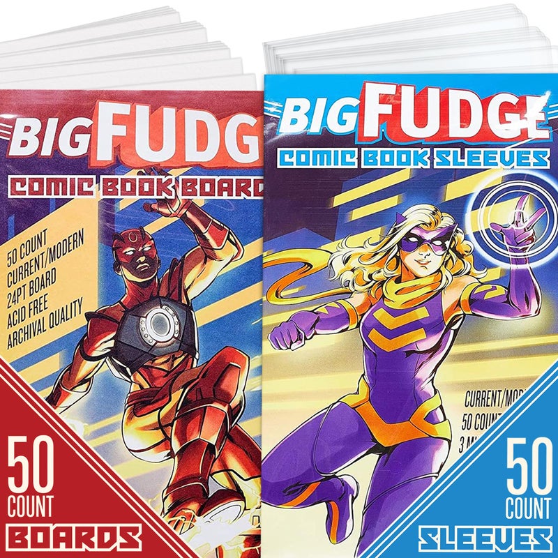 Big Fudge 50 Comic Book Bags and Boards - Protector Sleeves for Comics and Magazines - Archival Protection for 1990s to Current Comic Books - 7.25" x 10.5" - Image 1